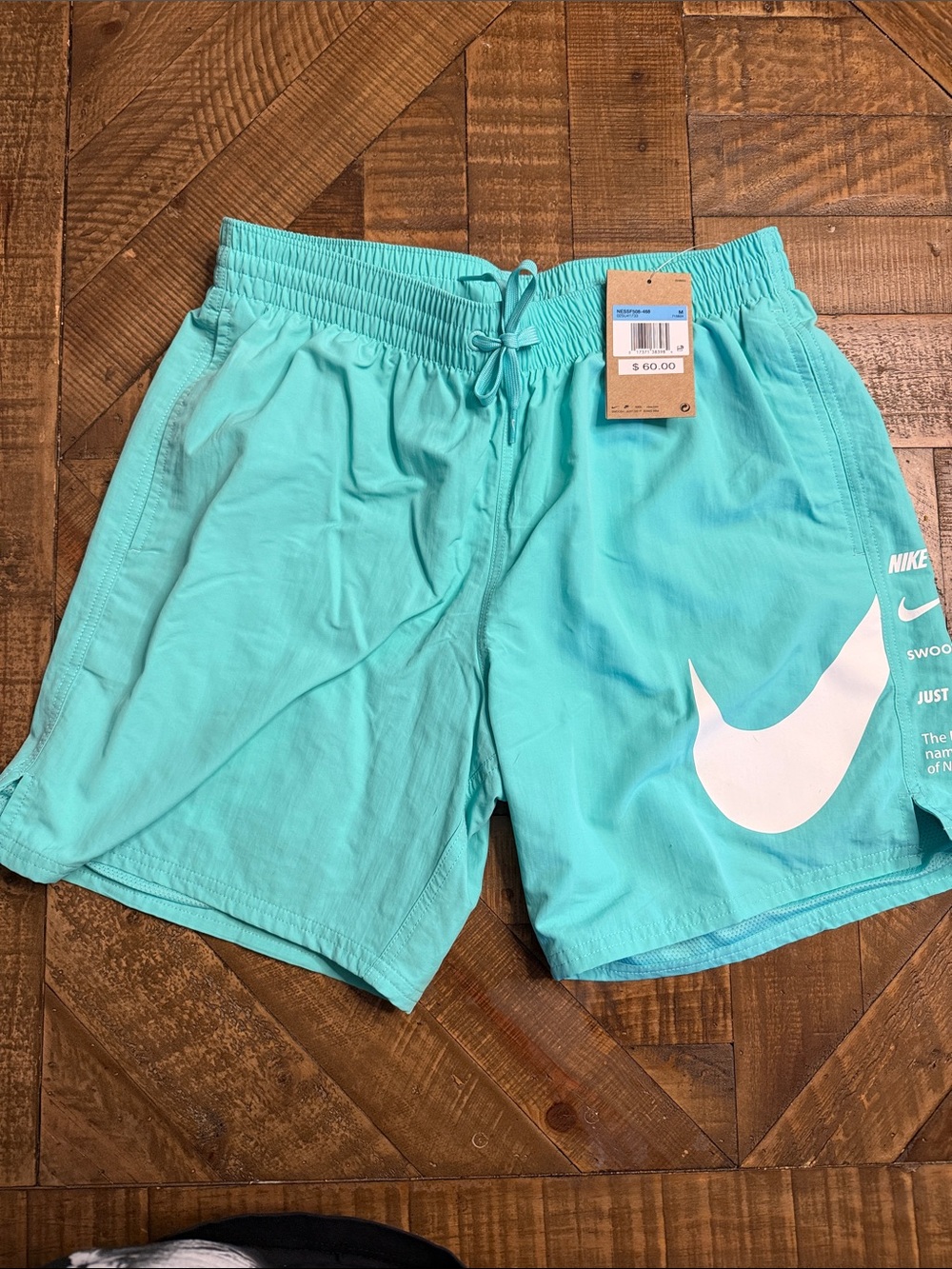 Nike Men's Teal Swim Trunks with White Swoosh